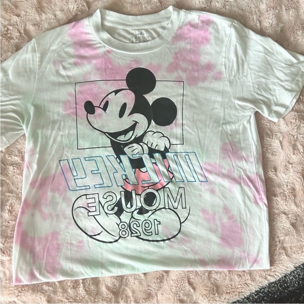 Disney Mickey Mouse White and Pink tie dye Tee Size: Small Unisex Barely Worn